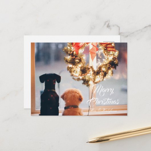 Frohe Weihnachten süßen Moment mit Hunde Postkarte (Vorderseite/Rückseite Beispiel)