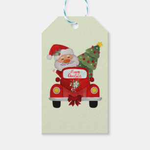 Frohe Weihnachten Süßer Santa in rotem Vintage-Aut Geschenkanhänger
