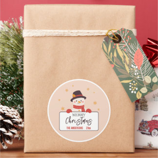 Frohe Weihnachten Süßer Schneemann blass pfirsichf Runder Aufkleber
