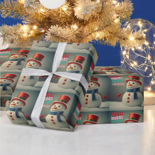 Frohe Weihnachten Süßer Schneemann Geschenkpapier