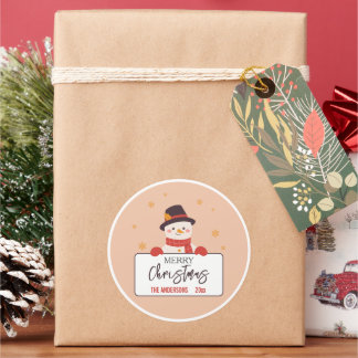 Frohe Weihnachten Süßer Schneemann pfirsichfestlic Runder Aufkleber