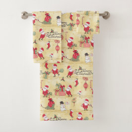 Frohe Weihnachten Süßer Vintage-Rustikal-Santa Badhandtuch Set
