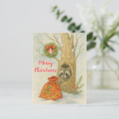 Frohe Weihnachten Süßer Waschbär Wildtiere Postkarte (Stehend Vorderseite)