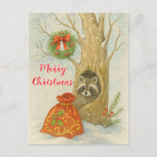 Frohe Weihnachten Süßer Waschbär Wildtiere Postkarte