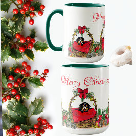 Frohe Weihnachten, Süßer Welpe in einem Korb  Tasse