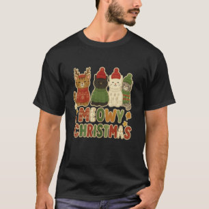 Frohe Weihnachten Süßes Katmas Katzen Retro Feiert T-Shirt