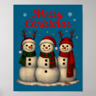 Frohe Weihnachten Süßes Schneemann-Design Poster