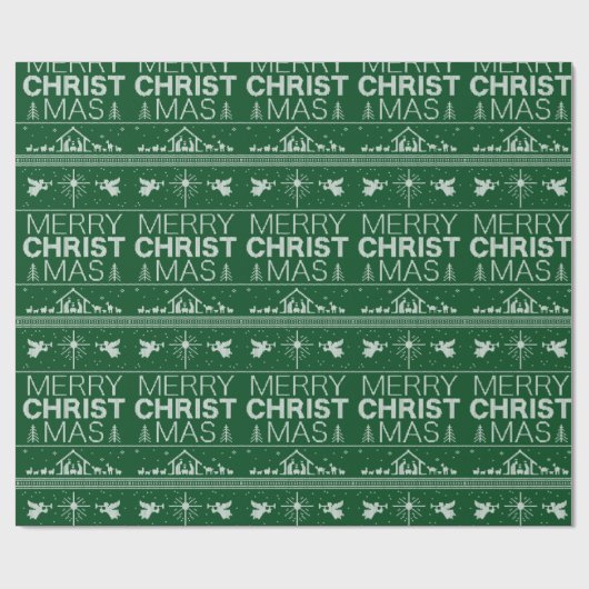 Frohe Weihnachten Sweater Christlich Grün Jesus Go Geschenkpapier (Flach)