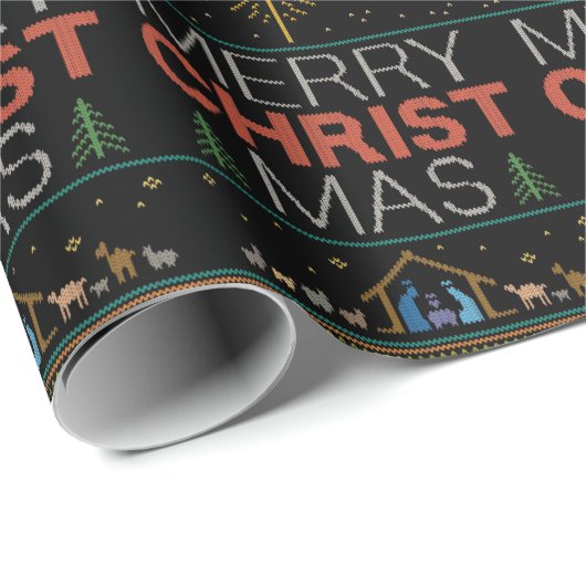 Frohe Weihnachten Sweater Christlicher Glaube Jesu Geschenkpapier (Rolleneckpunkt)