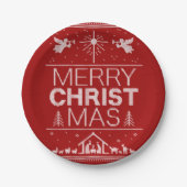 Frohe Weihnachten Sweater Religious Christ Red Pappteller (Vorderseite)