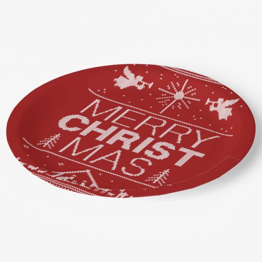 Frohe Weihnachten Sweater Religious Christ Red Pappteller (Schrägansicht)