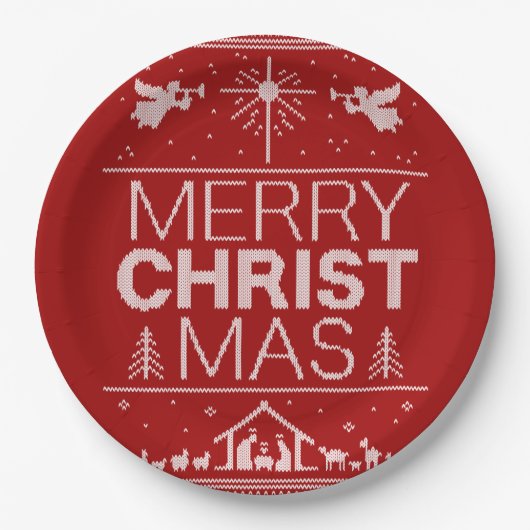 Frohe Weihnachten Sweater Religious Christ Red Pappteller (Vorderseite)