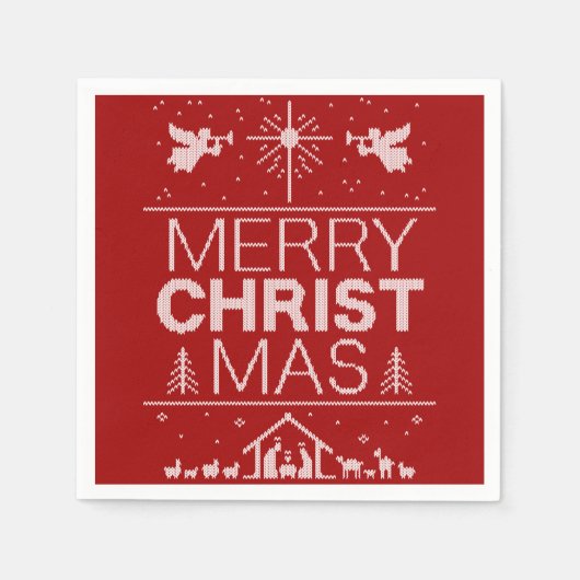 Frohe Weihnachten Sweater Religious Christ Red Serviette (Vorderseite)