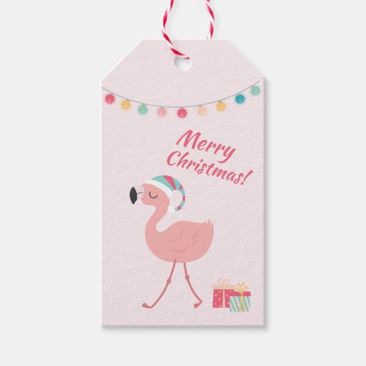 Frohe Weihnachten - Sweet Tropical Santa Flamingo Geschenkanhänger (Vorderseite)