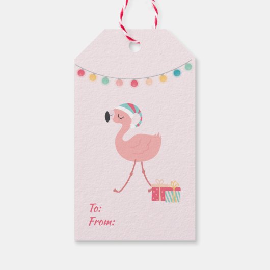 Frohe Weihnachten - Sweet Tropical Santa Flamingo Geschenkanhänger (Rückseite)