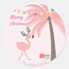 Frohe Weihnachten - Sweet Tropical Santa Flamingo Runder Aufkleber