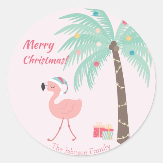 Frohe Weihnachten - Sweet Tropical Santa Flamingo Runder Aufkleber (Vorderseite)