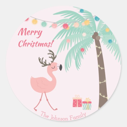 Frohe Weihnachten - Sweet Tropical Santa Flamingo Runder Aufkleber (Vorderseite)