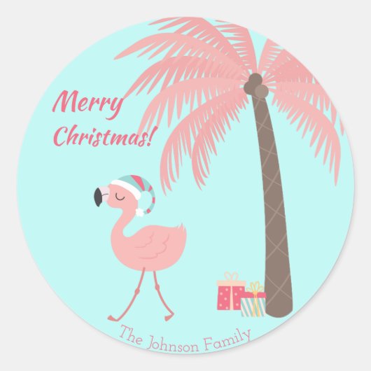 Frohe Weihnachten - Sweet Tropical Santa Flamingo Runder Aufkleber (Vorderseite)