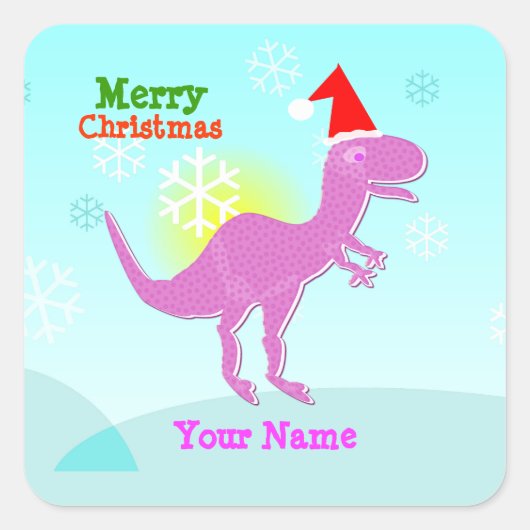 Frohe Weihnachten T-Rex Dinosaurier Name Stickers (Vorderseite)