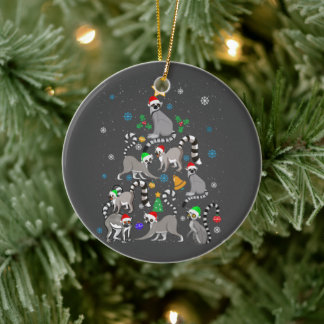 Frohe Weihnachten T - Shirt Lemur Weihnachtsbaum W Keramik Ornament