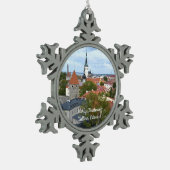 Frohe Weihnachten Tallinn, Estland Zierde Schneeflocken Zinn-Ornament (Links)