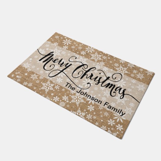 Frohe Weihnachten Tan Burlap Snowflake Muster Fußmatte (Schrägansicht)