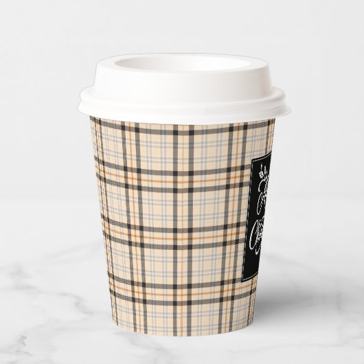 Frohe Weihnachten Tan Karierter Pattern Urlaub Pappbecher (Rechts)