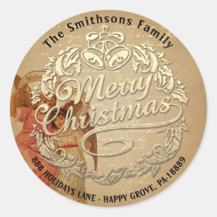 Frohe Weihnachten Tannenbaum-RSVP Gold Vintage Runder Aufkleber