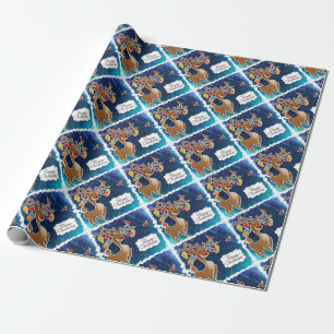 Frohe Weihnachten tänzelnde Rentiere Geschenkpapier