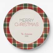 Frohe Weihnachten Tartan Kariert Custom Pappteller (Vorderseite)