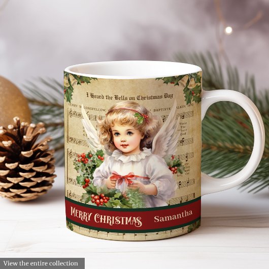 Frohe Weihnachten Tasse Grün Rot Engel Feier
