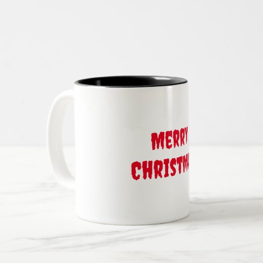 "Frohe Weihnachten-Tasse: Seife Wärme und Freude m Zweifarbige Tasse (Vorderseite Links)