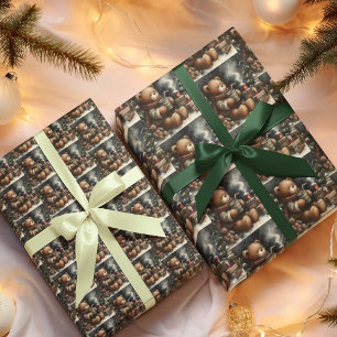 Frohe Weihnachten Teddybären Drop Tiled  Geschenkpapier