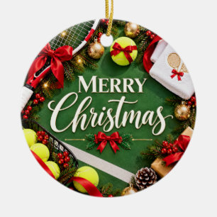 Frohe Weihnachten Tennisspieler Feiertag Sport Keramik Ornament