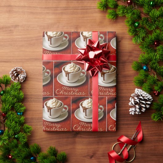 Frohe Weihnachten Text mit heißem Schokoladengeträ Geschenkpapier (Feiertagsgeschenk)
