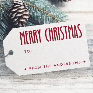 Frohe Weihnachten tiefrot weiß Geschenkanhänger