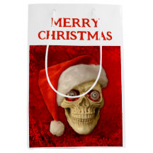Frohe Weihnachten. Totenkopf mit Santa-Hut