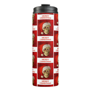 Frohe Weihnachten. Totenkopf mit Santa-Hut Thermosbecher