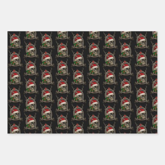 Frohe Weihnachten Totenschädel Stern Banner Mütze Geschenkpapier Set (Vorderseite 3)