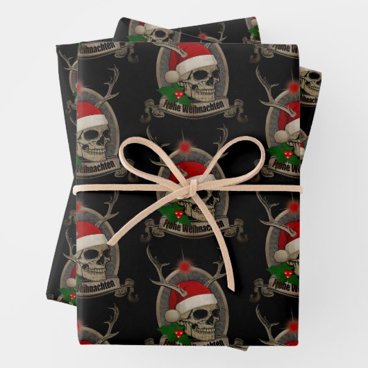 Frohe Weihnachten Totenschädel Stern Banner Mütze Geschenkpapier Set (Beispiel)