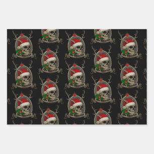Frohe Weihnachten Totenschädel Stern Banner Mütze Geschenkpapier Set