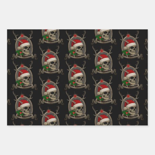 Frohe Weihnachten Totenschädel Stern Banner Mütze Geschenkpapier Set (Vorderseite)