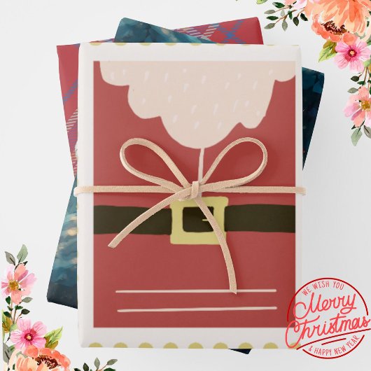 Frohe Weihnachten Traditioneller Weihnachtsmann un Geschenkpapier Set