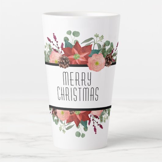 Frohe Weihnachten, traditionelles Blumendesign Milchtasse (Vorderseite)
