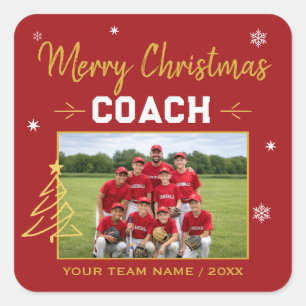 Frohe Weihnachten Trainer Personalisiertes Teamfot Quadratischer Aufkleber