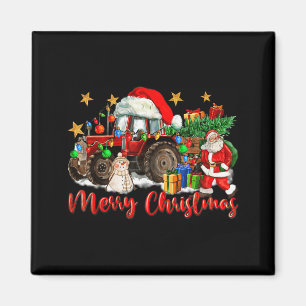 Frohe Weihnachten Traktor mit Santa Schneemann  Magnet