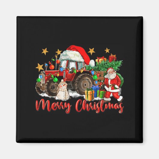 Frohe Weihnachten Traktor mit Santa Schneemann  Magnet (Vorne)