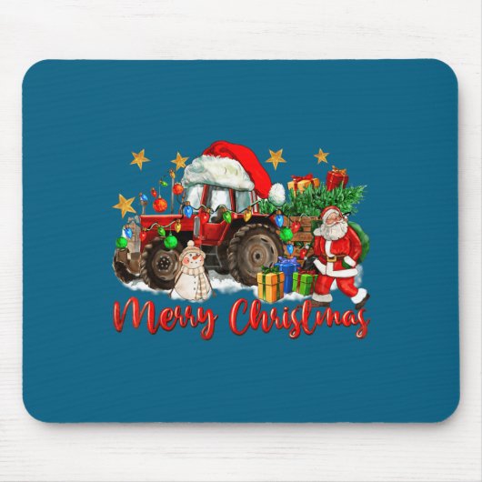Frohe Weihnachten Traktor mit Santa Schneemann  Mousepad (Vorne)