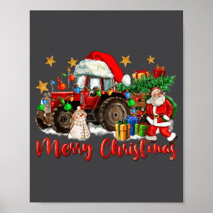 Frohe Weihnachten Traktor mit Santa Schneemann Poster
